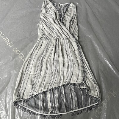 Free People The Jetset Diaries Dress Halter Top Fringe Bottom Verti-Stripe Sz Sm