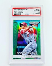 2013 Panini Prizm Rookie Of The Year Green Prizm Mike Trout PSA 10 SSP Insert