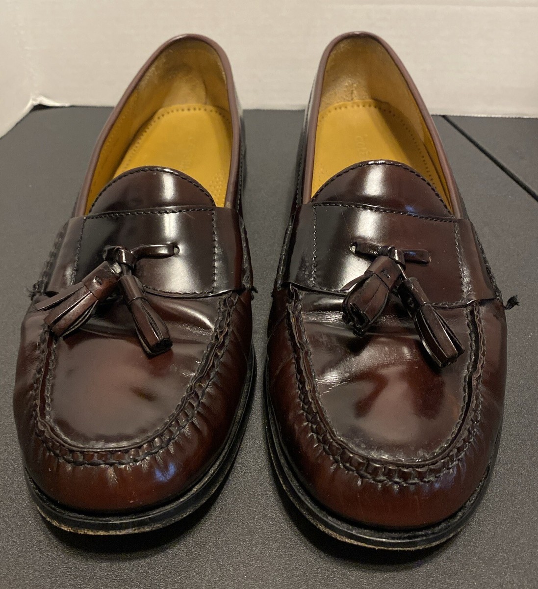 COLE HAAN Men 11 D Pinch Tassel Loafers Dress Shoes Mahogany Brown