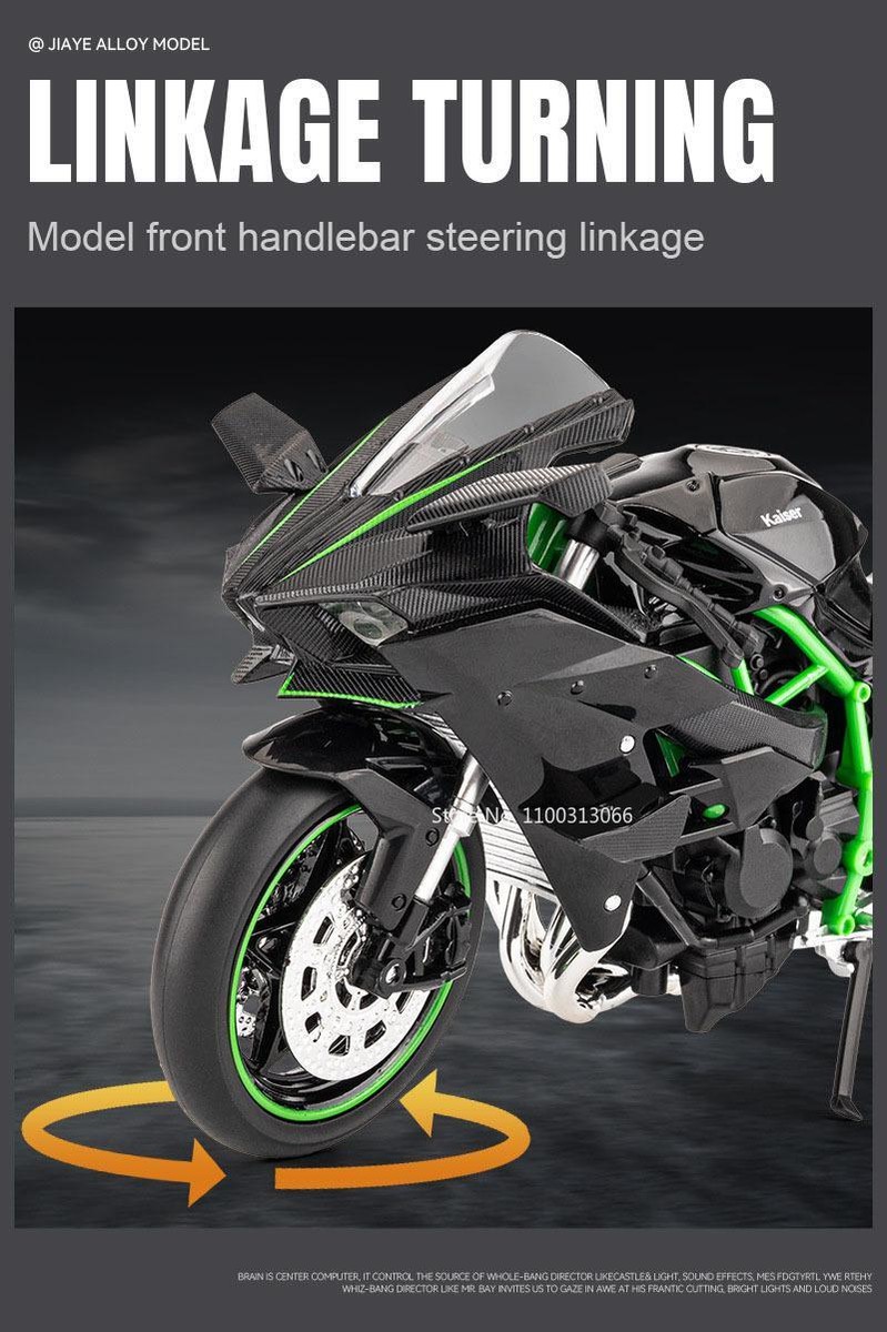 1:9 Kawasaki H2r Ninja Alloy Die Cast Motorcycle Model Toy Vehicle