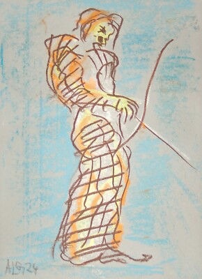 Pastel painting chalk drawing Artemis sig. Unique Prof.em A. Loeschner-Gornau