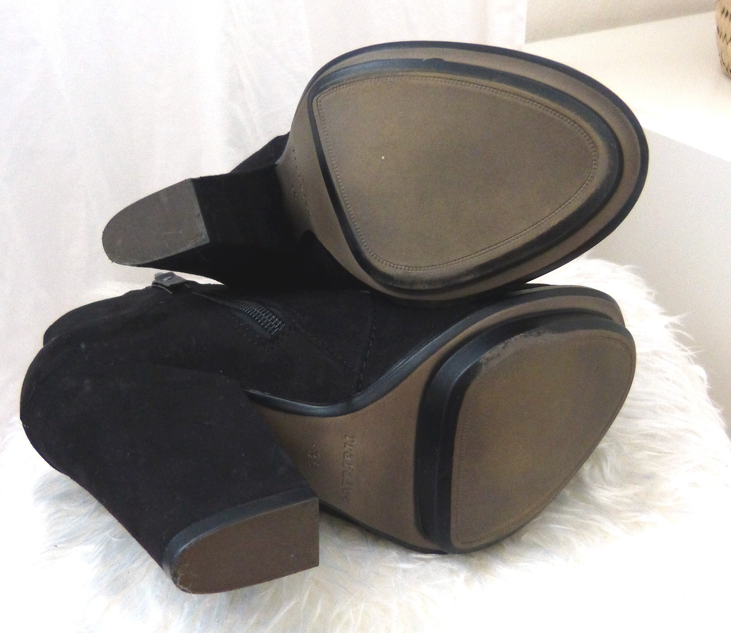Zara faux suede western platform high heels short booties black 36 image 4
