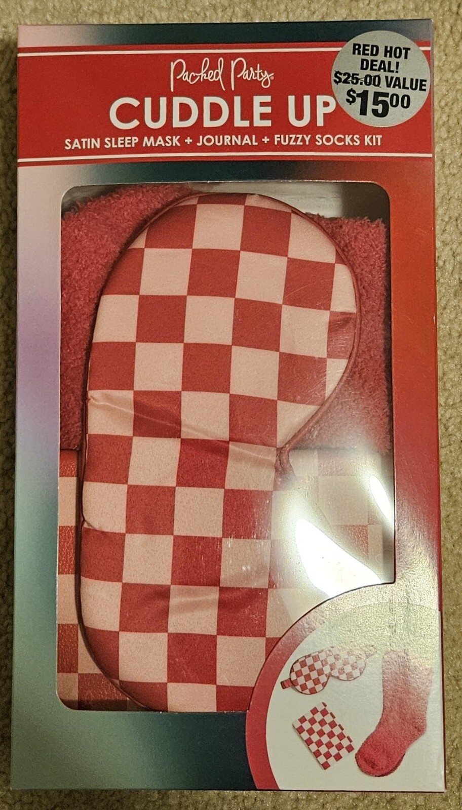 Packed Party Cuddle Up Satin Mask, Journal And Fuzzy Socks Kit