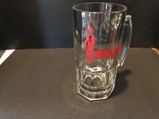 Slim Jim Beer Stein Clear Glass Vintage 1985 8in 32oz Barware Oversized Mug