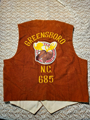 VTG VEST-MOOSE LODGE 685 GREENSBORO NC-BROWN VELOUR-1970's