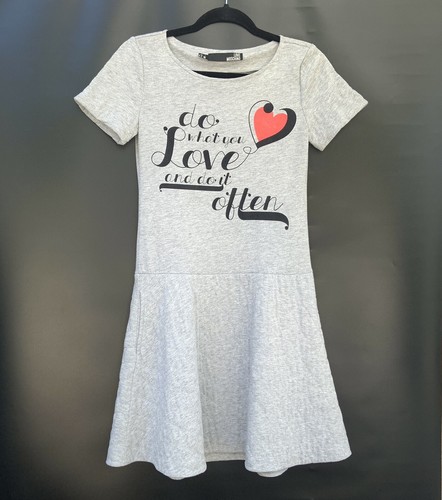 Love MOSCHINO Size 2 Heart Quilted Bottom T-Shirt Dress Pockets Jersey Knit Gray - Picture 10 of 23
