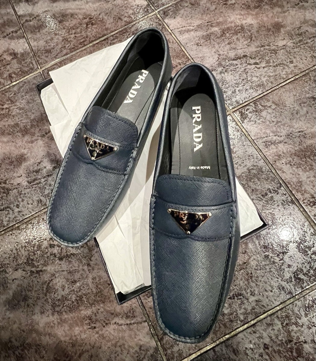 $950 PRADA Saffiano man Leather Driving Loafers baltico Blue  display picture 1