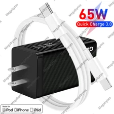 For iPhone 14 13 12 11 8 7 65W GaN USB Type C Wall Charger PD Fast Adapter Cable