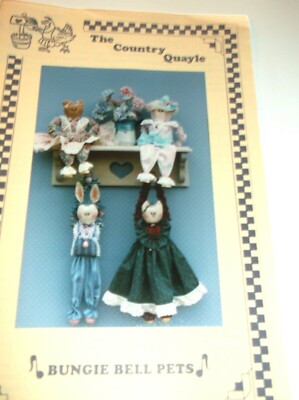 Country Quayle 1992 Bungie Bell Pets Uncut 18-inch Bear Lamb Cat Rabbit