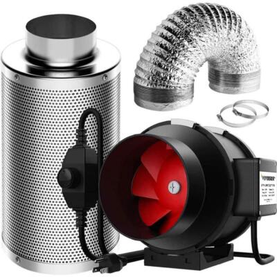 6'' Inline Fan 390 CFM with Speed Controller & Carbon Filter for Ventilation