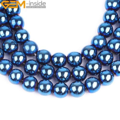 Round Blue Metallic Coated Reflections Hematite 15'' Beads For Jewelry Making - Picture 9 of 50