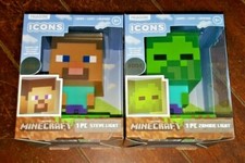 Paladone Icons Minecraft Lights: 001 STEVE  004 ZOMBIE 4" Mini Night Lights 