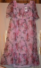NWT SHEIN CURVE FLORAL DRESS - PINK W/ROSES - SIZE 1X - GAUZY LINED BIG RUFFLES