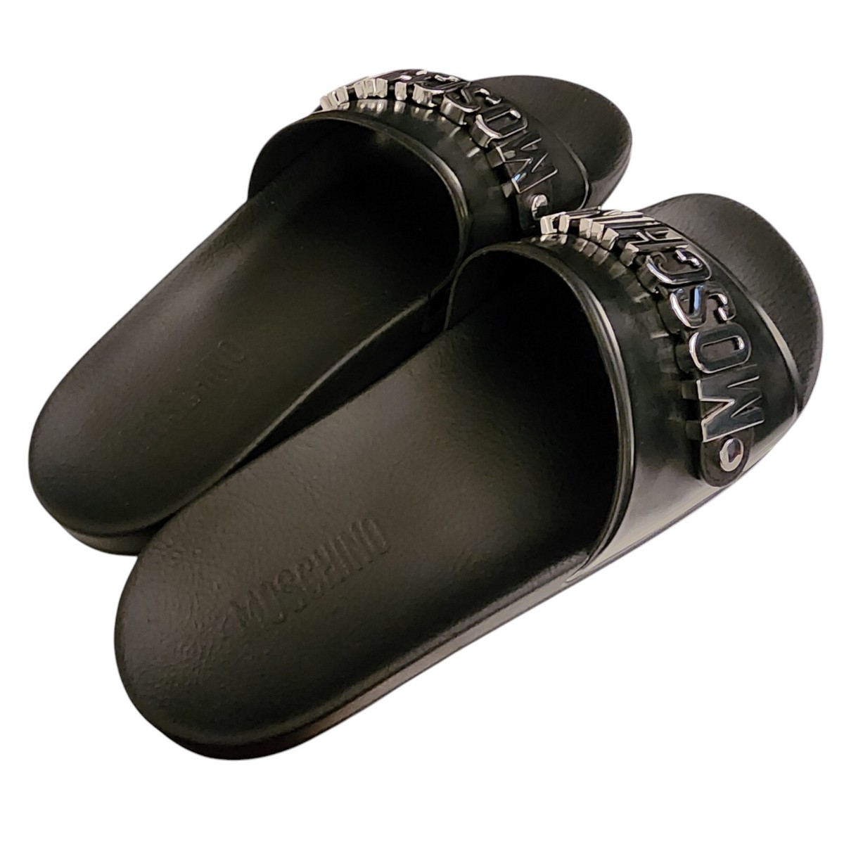 Mens 45 US 12 Moschino Couture METAL LOGO Pool Slides Pvc  display picture 2