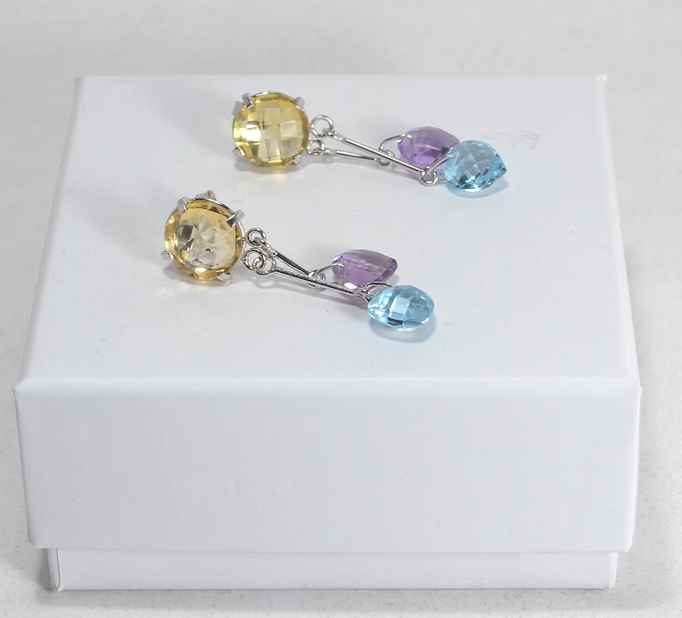 ORECCHINI ARGENTO 925 RODIATO CITRINO TOPAZIO AMETISTA TRAVETTE AGHT 0803 - Immagine 2 di 3