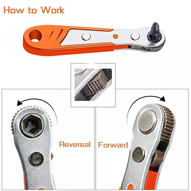 Ratcheting Right Angle Screwdriver Hex Drive 90 Degree Offset + 10pc Bits Set! - Image 3 of 4