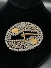 Rhinestone Belt Buckle with Goldtone Flowers