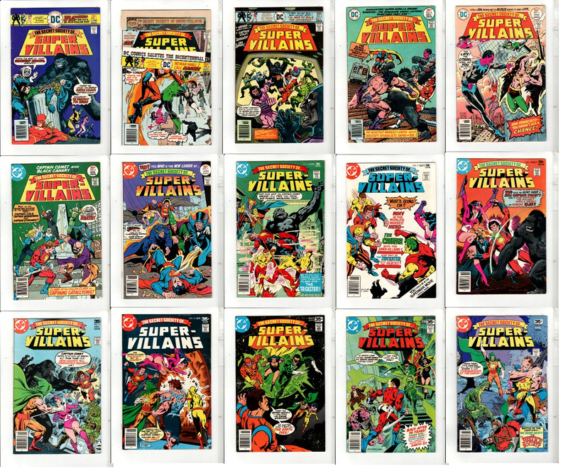 SECRET SOCIETY OF SUPER VILLAINS #1-15 FN+ to VF+ AVG) COMPLETE NEWSSTAND 1976!