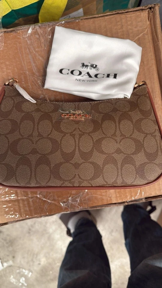 Coach Teri женщины шикарный наплечная сумка кожи через плечо хаки/седло мульти США - Изображение 3 из 4