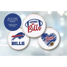 SET of THREE Buffalo Bills Football Counted Cross Stitch Pattern Leaflet Chart