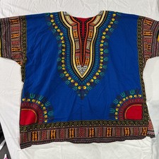 Dashiki shirt vibrant blue color unisex african bohemian style cotton 100 xl