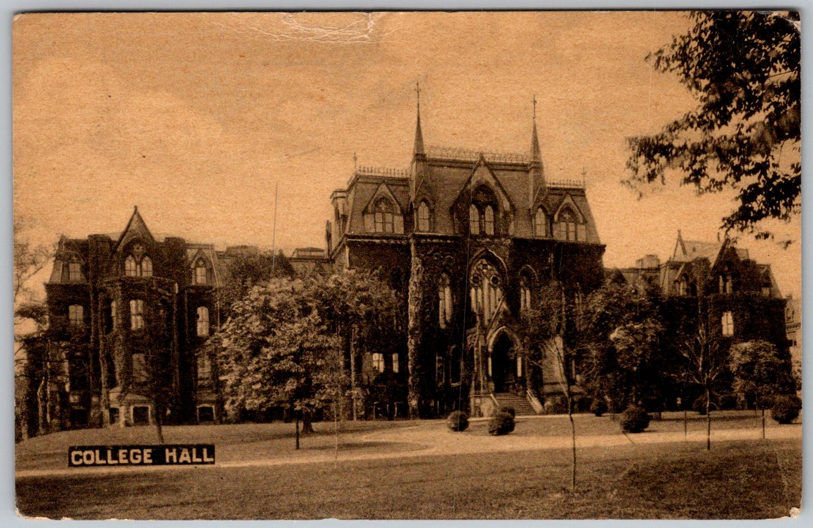 Vtg Postcard College Hall Entrance Philadelphia, PA 1940s