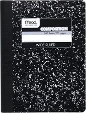 Composition Notebook, Wide Ruled Paper, 7-1/2" X 9-3/4", 100 Sheets, Black Marbl