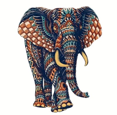 Farbenprächtiges 2 D Holz Puzzle ELEPHANT 160-200 Teile  Größe: 25,6 cmx 20,5 cm