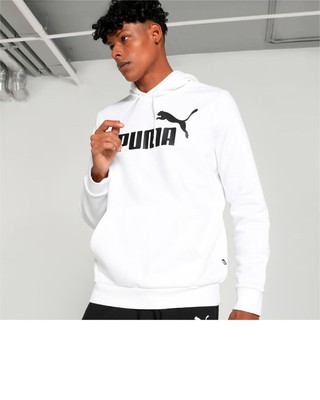  Felpa Cappuccio Hoodie UOMO Puma Essentials Big Logo Hoodie Fleece Bianco 