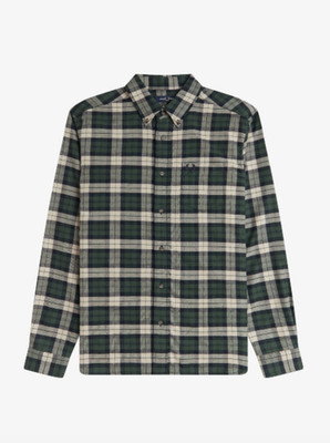 FRED PERRY BRUSHED TWILL TARTAN  SHIRT/COURT GREEN - XL DHL NEXT DAY