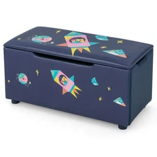 Kids Upholstered Storage Ottoman Wooden Toy Chest Bench Organizer Footrest Navy