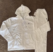 Polo Ralph Lauren Men's White Fleece Full-Zip Hooded Sweatsuit Set M