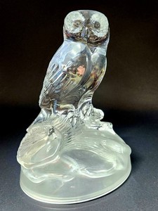 Glass Owl Collectible Cristal D Arques Vintage Ice Sculpture Style Figurine