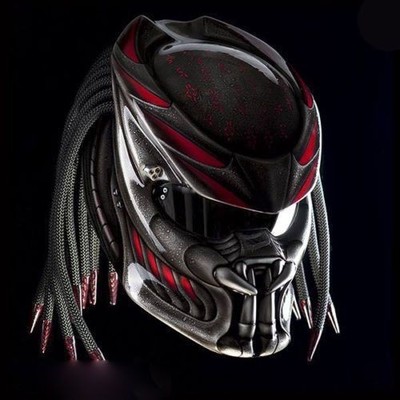 Custom Predator Helm schwarz rot Top Symbol für Motorrad (APPROVED DOT/ECE)
