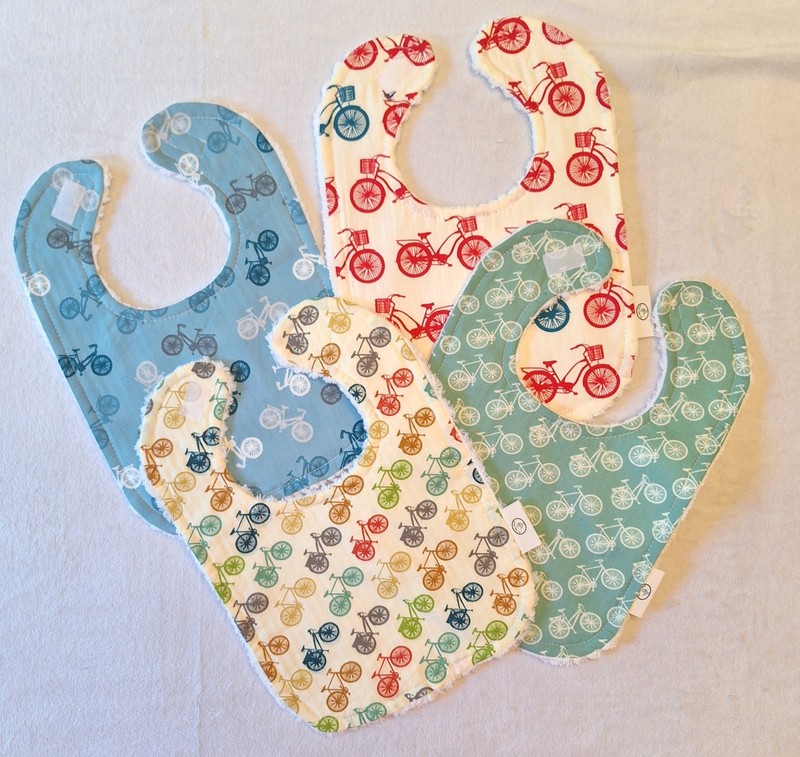 Set Of 4 Boutique Baby Toddler Chenille Bibs - Bicycles 
