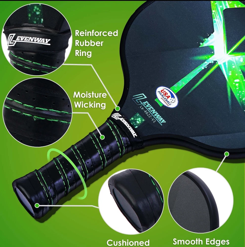 Pickleball Paddles Set of 4– USAPA Approved Fiberglass Rackets with 8 Balls.