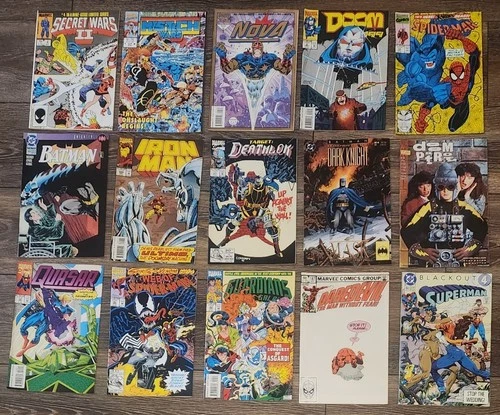 Lot of 15 Vintage DC/Marvel Comics 1980s/1990s Batman Spider-Man Iron Man Doom