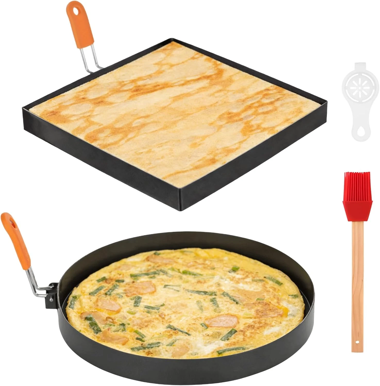 2 PCS 8 Inch Egg Rings for Frying Eggs, Round and Square Griddle Omelette Mold,