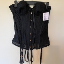 Savage X Fenty Black Lace Corset with Garters Medium