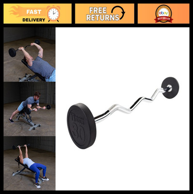 Rubber Coated Fixed Weight Barbell 30lb for Weightlifting, Strength Training, Bo