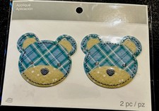 Cute Teddy Bear Face Applique Embroidered Patch Iron-On 2 pcs Blue/beige Teddy