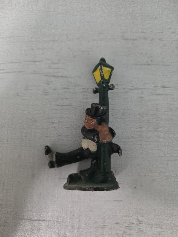 Vintage Cast Iron Drunk Man Hanging On Light Post Bottle Opener