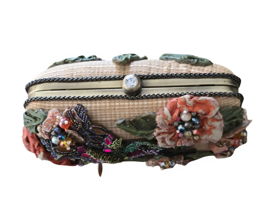 Bolso de Mano MARY FRANCES Dulce Néctar Colibrí Cuentas Floral Diseñador Cartera Foto 3 de 4