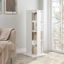 4 Tiers Corner Spinning Bookcase Organizer 360° Rotating Bookshelf Tower White