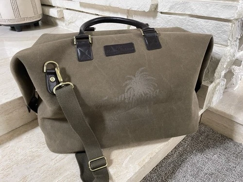 Tommy Bahama Weekender Duffle Bag - Canvas With Brown Handles & Gold Hardware