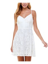 CITY STUDIO Womens Fit + Flare Mini Dress White Spaghetti Strap Juniors 13