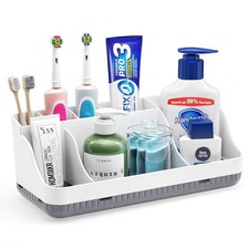 Bathroom Counter Organizer and Storage, 7 Slots Detachable 1 Pack, White Grey