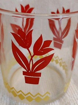 Vtg Anchor Hocking Cottage Cheese Container W, Red Tulips & Yellow Border