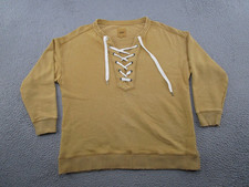 Aerie Womens V Neck Lace Up Pullover Sweatshirt Oversized Fit Size M Gold