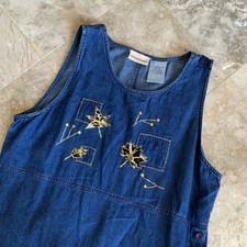 Expressions Plus Vtg 90s Denim Jumper Dress women M Cotton Blue Jean Maxi Long